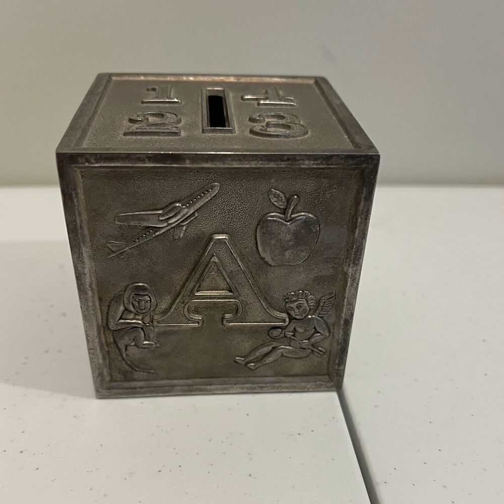 Vintage Brushed Pewter Piggy Bank